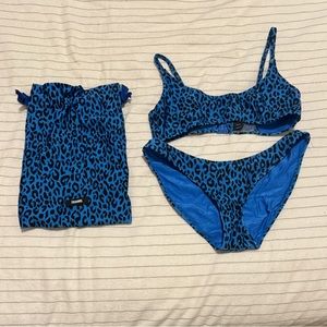 Blue Cheetah Print Triangl Bikini with Bag